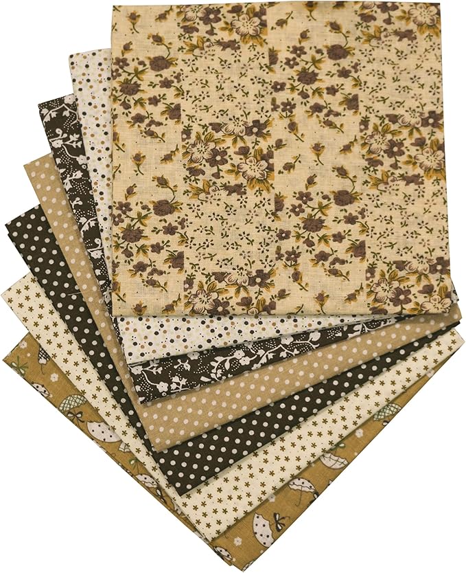 7PCS/lot Coffee Series Floral Cotton Fabric Quilting Patchwork Fabric Fat Quarter Bundles for Scrapbooking, Cloth Sewing, DIY Crafts, Handmade Bags, Pillows - 19.7X19.7inches
