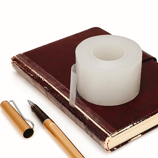 Clear Book Repair Tape 2 Inch x 98 FT Medium Thickness Acid-Free Stretchable Strong Adhesive Transparent Book Binding Tape for Repairing Book Covers, Book Spines and Torn Pages