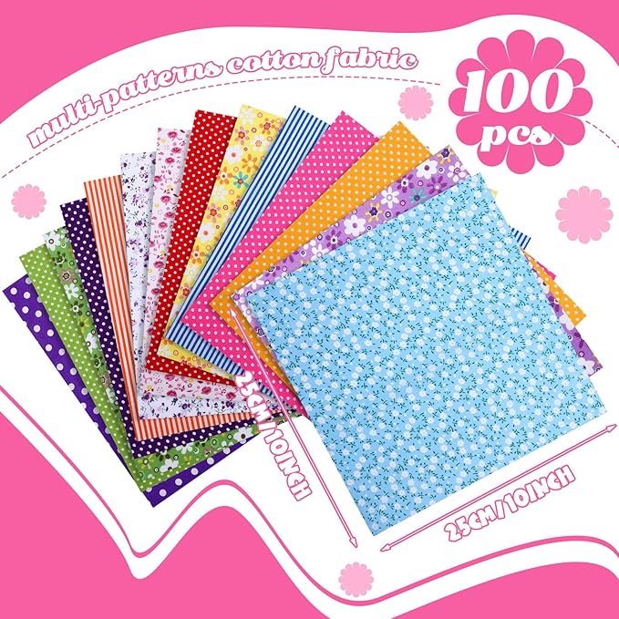Tudomro 100 Pieces 10 x 10 Inches Cotton Fabric Squares Patchwork Quilting Fabric Bundles Layer Precut Quilt Material for DIY Craft Sewing Cloths Handmade Accessories(Floral)