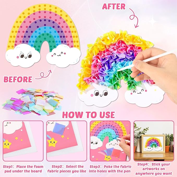 8PCS Poke-in Craft and Art Kit for Kids No-Mess Fabric Sewing Art Girls Boys 4-12 Puzzle Puncture Painting DIY Toy Gifts for Creative Activity Game Birthday Party (Unicorn)