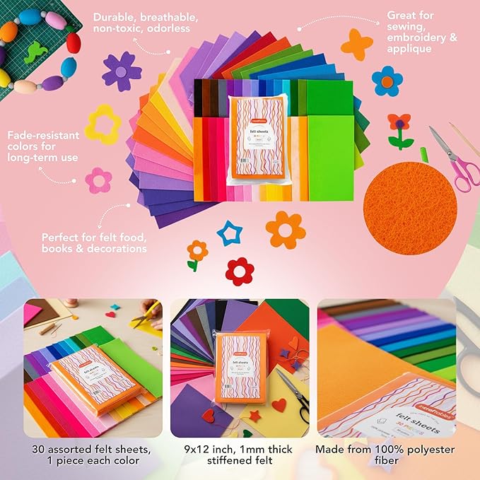 Incraftables Stiff Felt Sheets for Crafts (30 Pieces). Best Colored Felt Fabric Sheets (1mm Thick). Assorted Paper Pack of 30 Colors (9” x 12”) for DIY Decorations & Sewing Projects