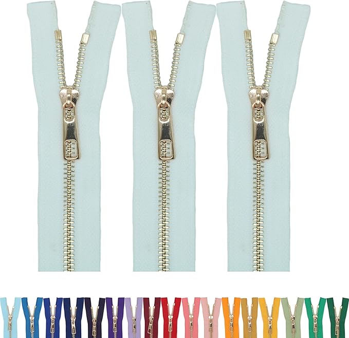 #5 Gold Metal Zipper - 50+ Colors - 3 PCS - (4-14 inches) Sizes - Luxury Lightweight Handcraft Metal Zippers with pulls for Purses Bags Pockets Shoes Sewing & Crafts DIY ZP02597