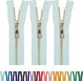 #5 Gold Metal Zipper - 50+ Colors - 3 PCS - (4-14 inches) Sizes - Luxury Lightweight Handcraft Metal Zippers with pulls for Purses Bags Pockets Shoes Sewing & Crafts DIY ZP02594