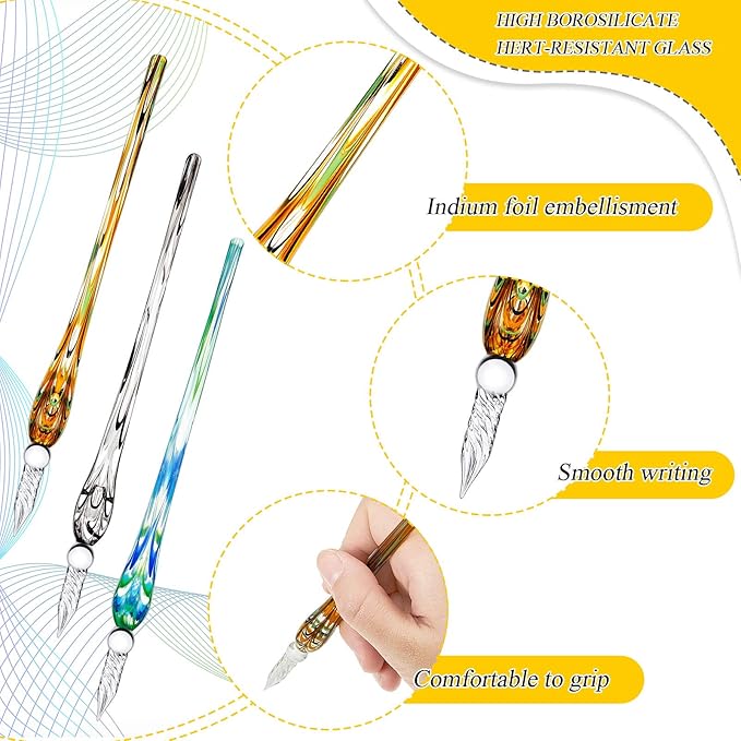 Zonon 3 Pieces Handmade Glass Dip Pen Christmas High Borosilicate Crystal Calligraphy Glass Pen Signature for Artist Women Men Teens Writing Drawing Decoration Gifts(Dark Green, Vintage Green, Black)