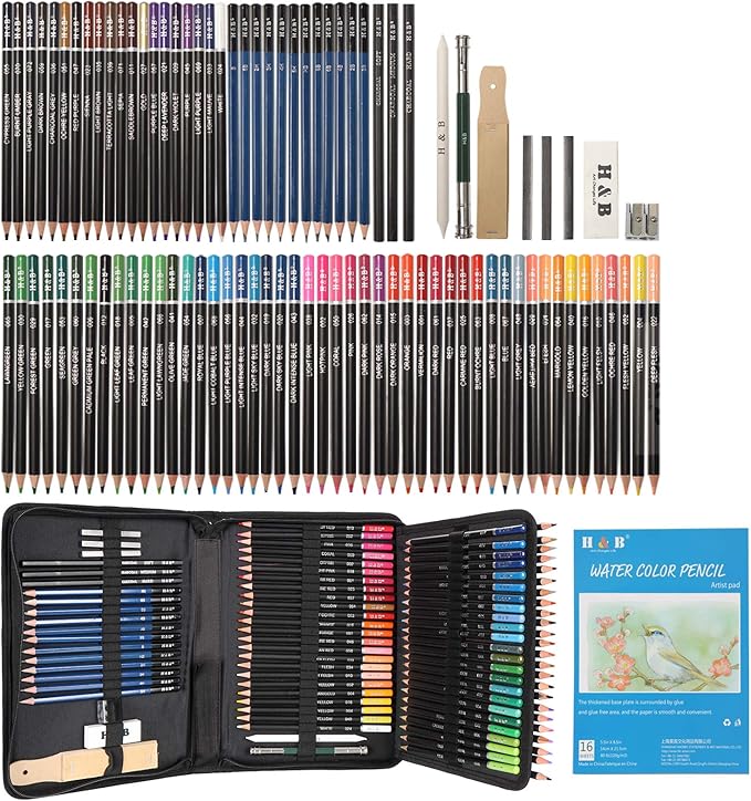 YBLANDEG Sketching and Drawing Colored Pencils Set 96-Pieces,Art Supplies Painting Graphite Professional Art Pencils Kit,Gifts for Teens & Adults Drawing Charcoal Tool Set