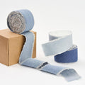 Pretty Jolly Blue Denim Ribbon for Crafts Handmade Rustic Frayed Cotton Jean Fabric Ribbon for Flower Bouquet 15 Yards 1 1/2 Inch Cloth Ribbons for Gift Wrapping Hair Sewing Accessories Holiday Decor