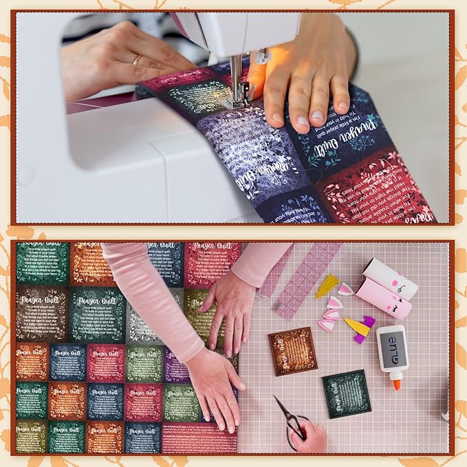 Pocket Prayer Quilt Panel Squares with Small Wooden Crosses Mini Scripture Pocket Prayer Quilt for Friend Family Religious Spiritual Gift Easter Reward Gift(Retro,Brown)
