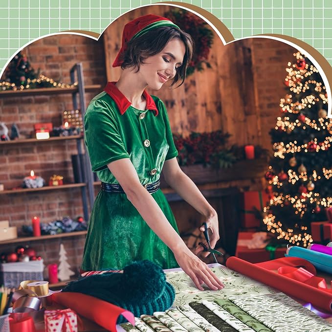 Hahafelt 10 Pcs Watercolor Forest Quilt Fabric Bundles 18 x 22 Inch Vintage Green Christmas Tree Flower Deer Fat Quarter Xmas Rustic Quilting Patchwork for DIY Handmade Sewing Crafting