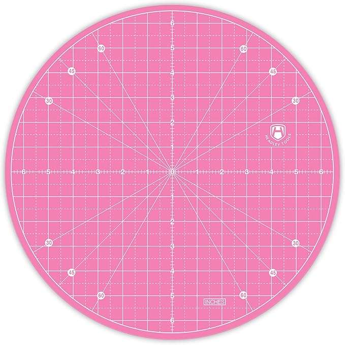 Headley Tools 13"x13" Round Rotating Cutting Mat, Self Healing Mat with 360-Degree Rotation & Anti-Slip Base, Sewing Board Cutting Mat Perfect for Fabric Quilting Leather Hobby Project, Pink