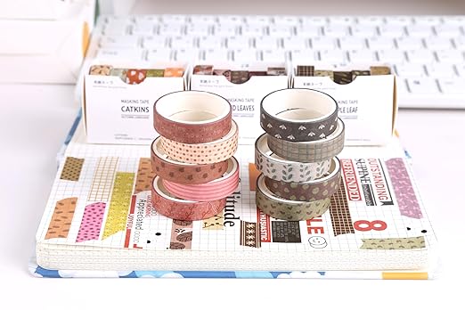 YUBX Basic Washi Tape Set 30 Rolls Plants Patterns Decorative Skinny Slim Masking Tapes for Arts, DIY Crafts, Journals, Planners, Scrapbook, Wrapping (Rainbow Forests)