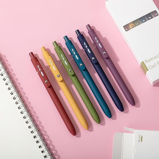 Mr. Pen- Retractable Gel Pens, 6 Pack, Vintage Color Barrels, Black Ink, Fast Dry, Fine Point 0.5mm, Cute and Aesthetic for Journaling