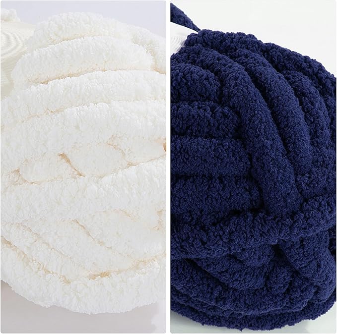 HOMBYS 8 Pack Assorted Chunky Yarn for Crocheting,Super Bulky Large Soft Fluffy Yarn,Plush Fuzzy Yarn,Thick Chenille Yarn for Hand Knitting/Arm Knitting,4 Cream & 4 Navy Blue(27yds,8 oz Each Skein)