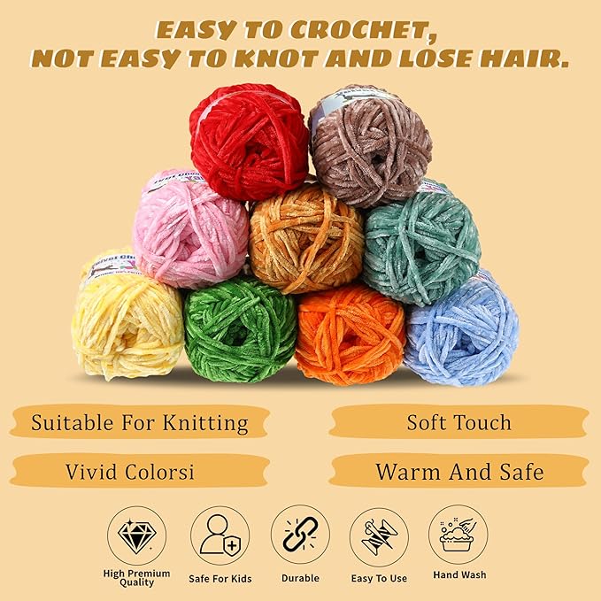 4 * 100g Fluffy Velvet Chenille Yarn for Crocheting and Knitting, Handcrafts Weaving Soft Chenille Yarn for Crocheting Clearance, Used for Making Baby Yarn Blanket, Clothes, DIY Craft (Coffee Brown)