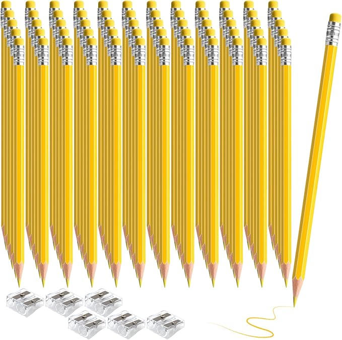 120 PCS Yellow Checking Pencils Erasable Colored Pencils with Eraser Pre-Sharpened 2 HB for Checking, Grading, Tests & Office/School Supplies (Yellow)