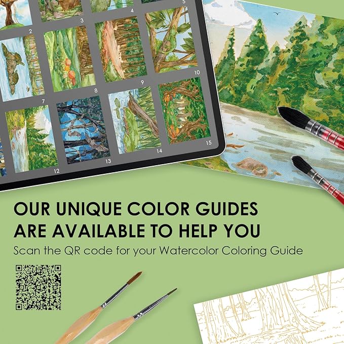 Grabie Watercolor Coloring Book, 15 Sheets A5 (8.3 x 5.8),Watercolor Book for Adults: Ignite Your Artistic Expression on 100% Cotton Paper (Forest)
