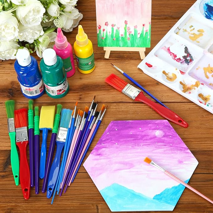 Lincia 600 Pcs All Purpose Paint Brush Set Bulk for Acrylic and Washable Paints, Easy to Clean and Hold, Round and Flat Kids Brushes, Great with Watercolors