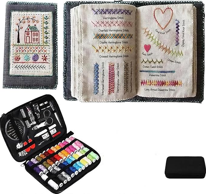 DIY Embroidery Stitch Collection, Portable All-in-One Embroidery Stitch Book & Sewing Kit，Embroidery Stitches with Free Tutorials and Sewing Tool Kit，Beginner-Friendly (86pcs)