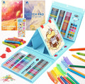 VigorFun Art Supplies, 240-Piece Drawing Art Kit, Gifts Art Set Case with Double Sided Trifold Easel, Includes Sketch Pads, Oil Pastels, Crayons, Colored Pencils, Watercolor Cakes, Stickers (Cyan)