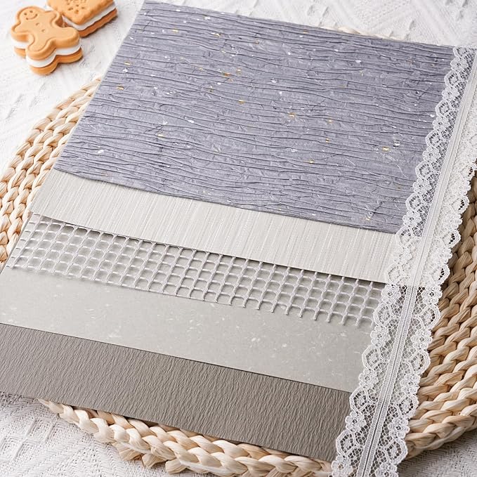 15Pcs Handmade Scrapbook Art Paper Craft Textured Paper Colorful A5 sheet Mesh Special Paper Mix for Scrapbooking Junk Journal Journaling Supplies DIY Materials,5.8x8.2 inches (Grey)