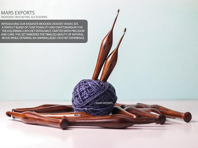 13 Pieces Premium Wooden Crochet Hooks, Crochets Hooks Set for Knitting and Crocheting - Rosewood Knitting Needles (1)