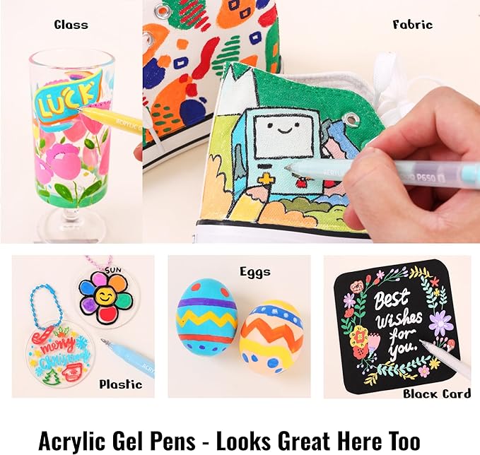 Acrylic Painting Gel Pens 54 Colors with 1mm Bullet Tip, Color Gel Pens for Adult Drawing, Coloring, Sketching, Journaling, DIY, Acrylic Ink Pen for Black Paper, Rock, Glass, School and Art Supplies