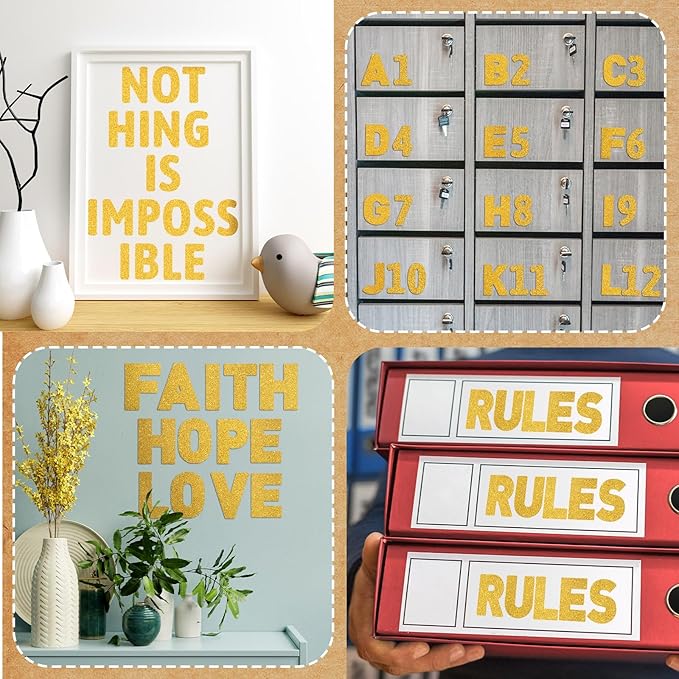 Harloon 232 Pcs 24 Sheets Large Glitter Letter Stickers Big Font Alphabet Letter Self Adhesive Letters Kit Mailbox Stickers for Mailbox Bulletin Boards Classroom Home(Gold,6 Inch)