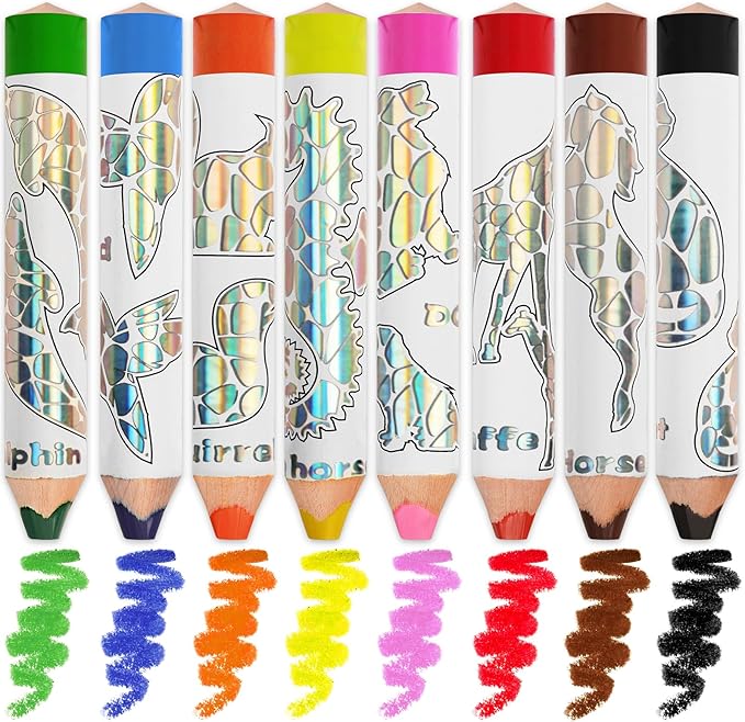 ThEast Stocking Stuffers for Kids, 8 Jumbo Toddlers Colored Pencils, Cute Animal Toddlers Crayons Coloring Pencil with Sharpener, Pre-Sharpened