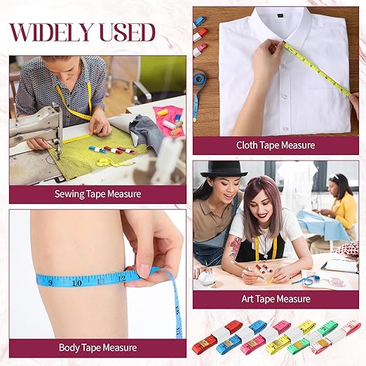 Macarrie 100 Pcs Soft Tape Measure Bulk Double Scale 150 Cm/ 60 Inch Vinyl Body Measuring Tape for Sewing Soft Ruler for Weight Loss Body Measurement Fabric Cloth Tailor Craft, Random Colors