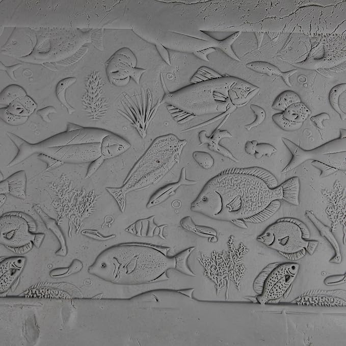 Deep Sea Menagerie Clay Texture Roller (4") - Seamless Ocean Set #01 - Embossing Pattern Roller for Polymer & Ceramic Clay, Pottery & Crafts