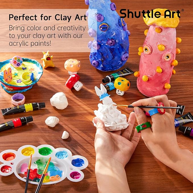Shuttle Art Acrylic Paint Set, 16 x12ml Tubes Artist Quality Non Toxic Rich Pigments Colors Great for Kids Adults Professional Painting on Canvas Wood Clay Fabric Ceramic Crafts