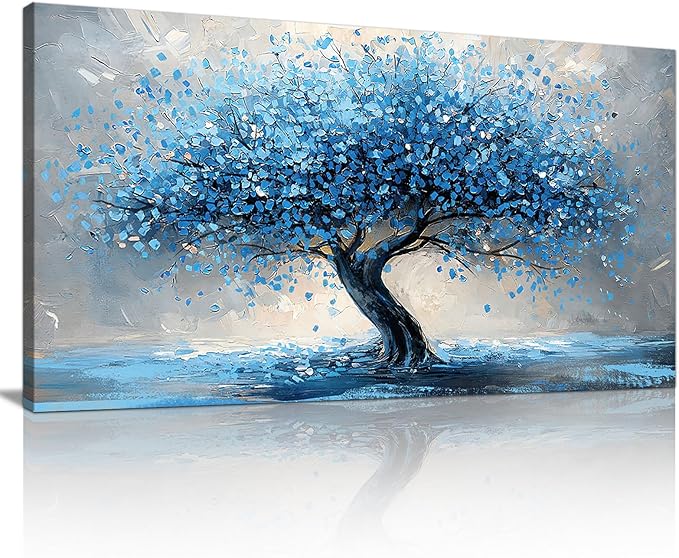 WENGTIAO Large Wall Decor For Living Room, Blue Trees Canvas Wall Art For Bedroom Office Decor Tree Panoramic Landscape Wall Paintings Prints Textured Pictures Artwork Modern Home Decoration 60X120cm