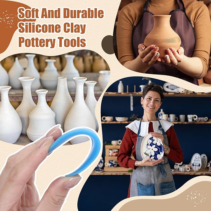 Sherr 21 Pcs Soft Ribs for Pottery Clay Silicone Rib Ceramics Tools Pottery Rubber Clay Ceramic Ribs for DIY Smooths Shapes Sculpting Tools, 7 Styles(Gentle Color,Mixed Style)