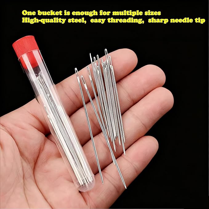 36PCS Stainless Steel Sewing Needles Kit for Hand Sewing - 5 Sizes, Threader, Thimble, 5 Colored Threads | Essential Sewing Supplies for DIY Lovers & Daily Mending