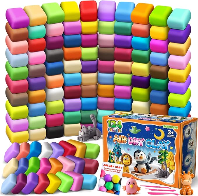 ESSENSON Air Dry Clay 124 Colors, Modeling Clay for Kids, DIY Molding Magic Clay for with Tools, Gifts for Age 3-12 Years Old Boys Girls Kids