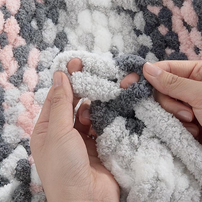 Hombys 8 Pack Giant Chunky Yarn for Crocheting/Hand Knitting - Super Bulky, Soft, Fluffy, Plush Fuzzy Yarn - Tie Dye, Mixed Color Thick Chenille - Dark Grey, Pink, White