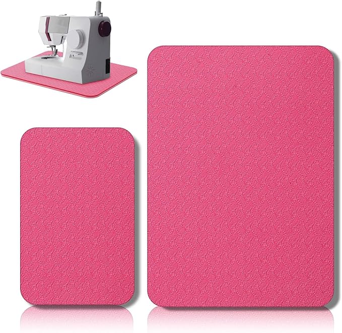 2 Pcs Sewing Machine Muffling Mat Pedal Sewing Mat Reduce Vibrations Noise No Slip Machine Accessories for Quilting(15" X 20" and 9" X 14",Red Pink)