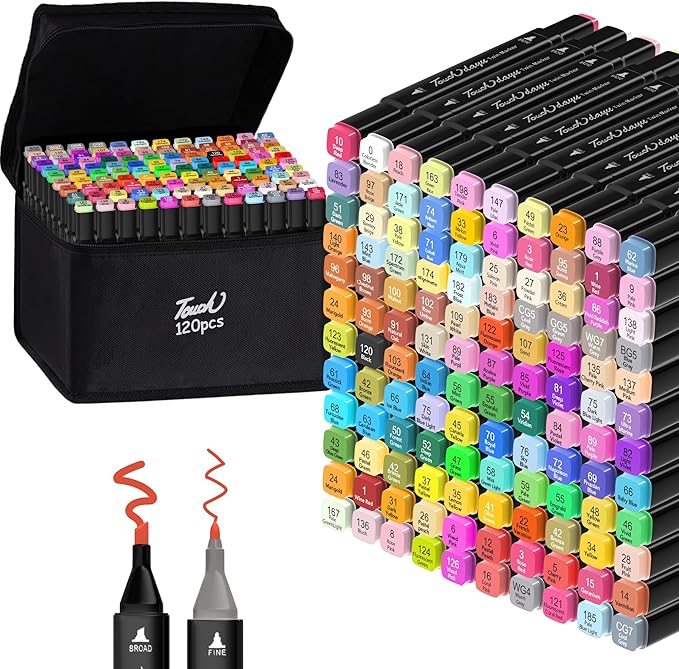 Alcohol Markers,120 Colors Dual Tip Art Marker,Drawing Sketching Coloring Artist Pens and Underlining,Art Markers for Adults Drawing Marker Coloring Painting Perfect with Broad and Fine Tips for Adult