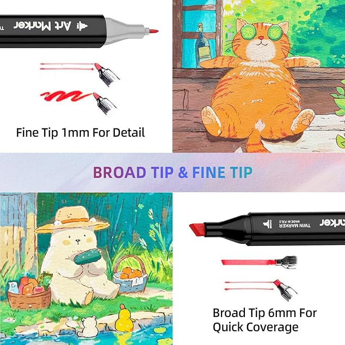 120 Colors Dual Tip Alcohol Markers Set, Chisel & Fine Point, plus 1 Colorless Blender, Professional Art Markers for Blending, Adult Coloring Books, Sketching, Architecture Design, Non-Toxic