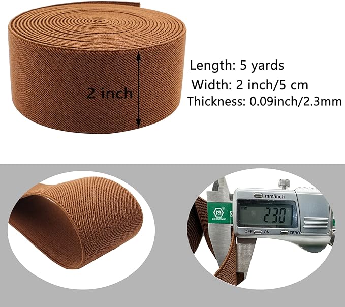 Dortrue 2 Inch 5 Yards Brown Sewing Elastic Band Heavy Stretch High Elasticity Elastic Spool for Sewing Pants Waistband, Straps, Craft DIY Projects
