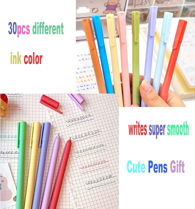 YYaaloa 30 Colors Cute Pens Colorful Gel Ink Pen Fine Point Ink Pens For School Office Art Supplies Journaling, Drawing, Craft Doodling, and Notetaking (30 Assorted colors)