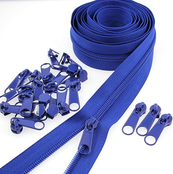 Leekayer #5 Blue Nylon Coil Zippers by The Yards Bulk 10 Yards with 25pcs Sliders for DIY Tailor Sewing Craft,Bag,Luggage,Dress,Sofa Cushion,Pillow(Blue)