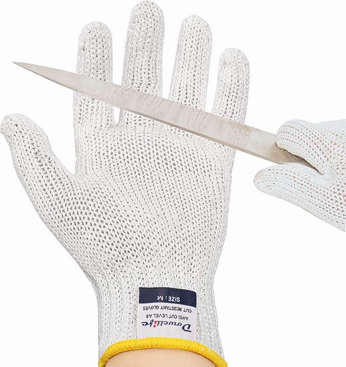 Dowellife Level 8 Reinforced Cut Resistant Gloves Food Grade, Mandoline Protective Gloves, Knife Safety Gloves for Meat Cutting, Oyster Shucking, Fish Fillet, Kitchen Slicing and Wood Carving(Medium)