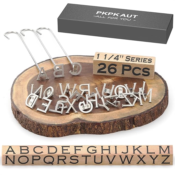 26Pcs Mini 1 1/4" Branding Irons, Alphabet Custom Wood Branding Iron Personalized for Wood Working, Leather Hats, Felt, Cowhide, BBQ Brander & Bread Logo, Steak Branding Iron for Food