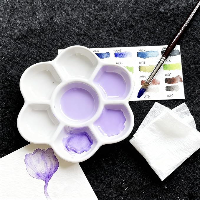 15 Pack Round Paint Palettes, Paint Tray Palettes with 7 Wells, White Plastic Paint Mixing Tray Watercolor Painting Dish for Oil DIY Art Gouache, Easy to Clean
