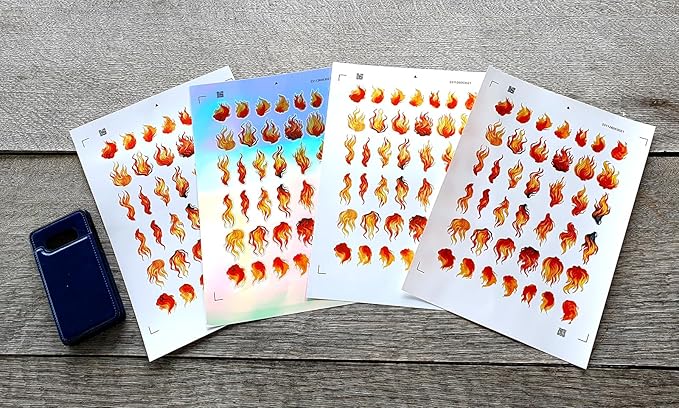 Stickers Pack (Over 150 Stickers) Amazing Bright Paintings of Fires Vintage Styled Small Vinyl Stickers White Holographic Transparent