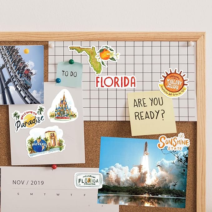 Navy Peony Retro Florida State Travel Stickers (31 Pieces) - Watercolor, USA-Themed, Waterproof | America Vacation Stickers for Scrapbooks, Journals, Suitcase