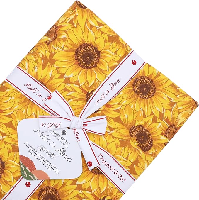 Tinyspool & Co. Quilting Bundle – Fall is Here Jelly Roll + 3-Yard Fabric for Each Print: No.14 – Sunflower Yellow, No.9 – Oriental Red, No.20 – Rustic Green
