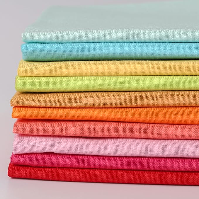 18 * 21inch Cotton Fabric Premium,11 Options Solids, 10PCS Solid Precut Fabric Pure Quilting Fat Quarter Bundles Patchwork for Sewing DIY Craft (Colorful)