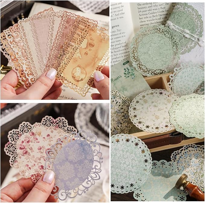 Maxleaf 60Pcs Lace Edged Flower Scrapbook Paper for Letter Writing Vintage Decorative Paper Scrapbooking Supplies DIY Planners Aesthetic Bullet Collage Stationery Paper