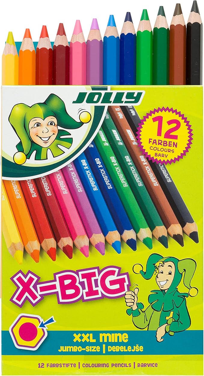 Jolly X-Big Jumbo Colored Pencils; Set of 12, Perfect for Special Needs, Art Therapy, Pre-School and Early Learners, Multicolor (3099-0001)